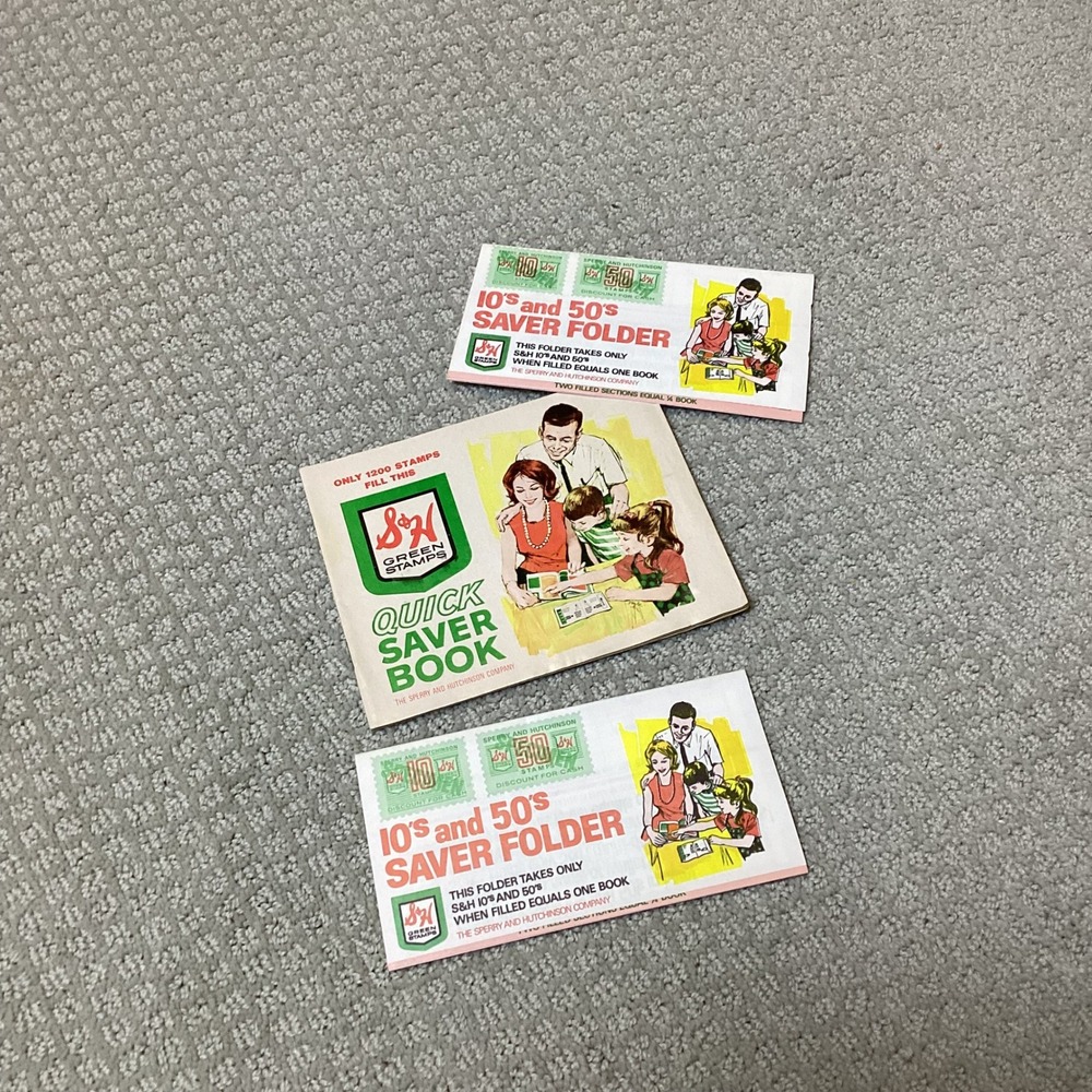 Vintage S&H Green Stamps Quick Saver Book and‎ 10/50 Saver Folders